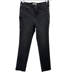 Madewell Women's Jeans 27‎ Mid-Rise Stovepipe Black Wash Frayed Raw Hem Denim